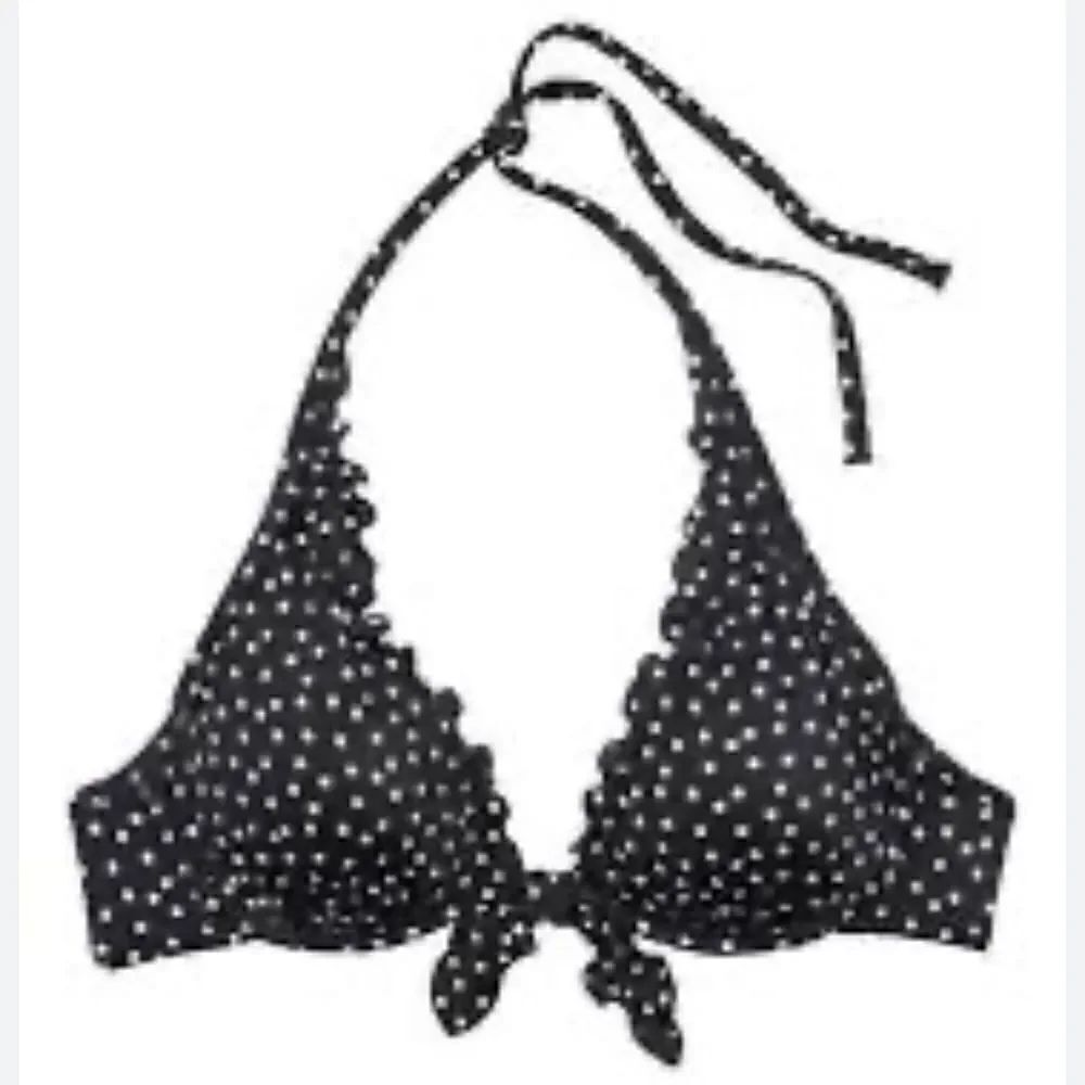 Victorias Secret Swim Capri Ruffle Bikini top Removable Push Up black White dots